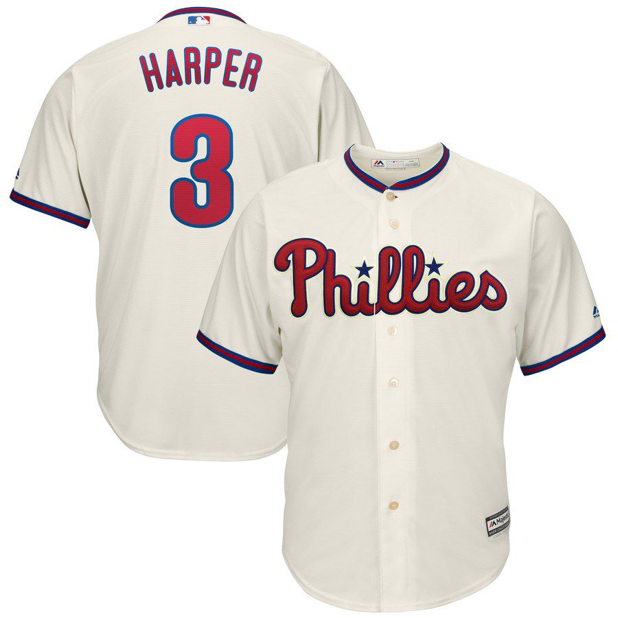 2019 MLB Men Philadelphia Phillies #3 Bryce Harper Cream game Jerseys->youth mlb jersey->Youth Jersey